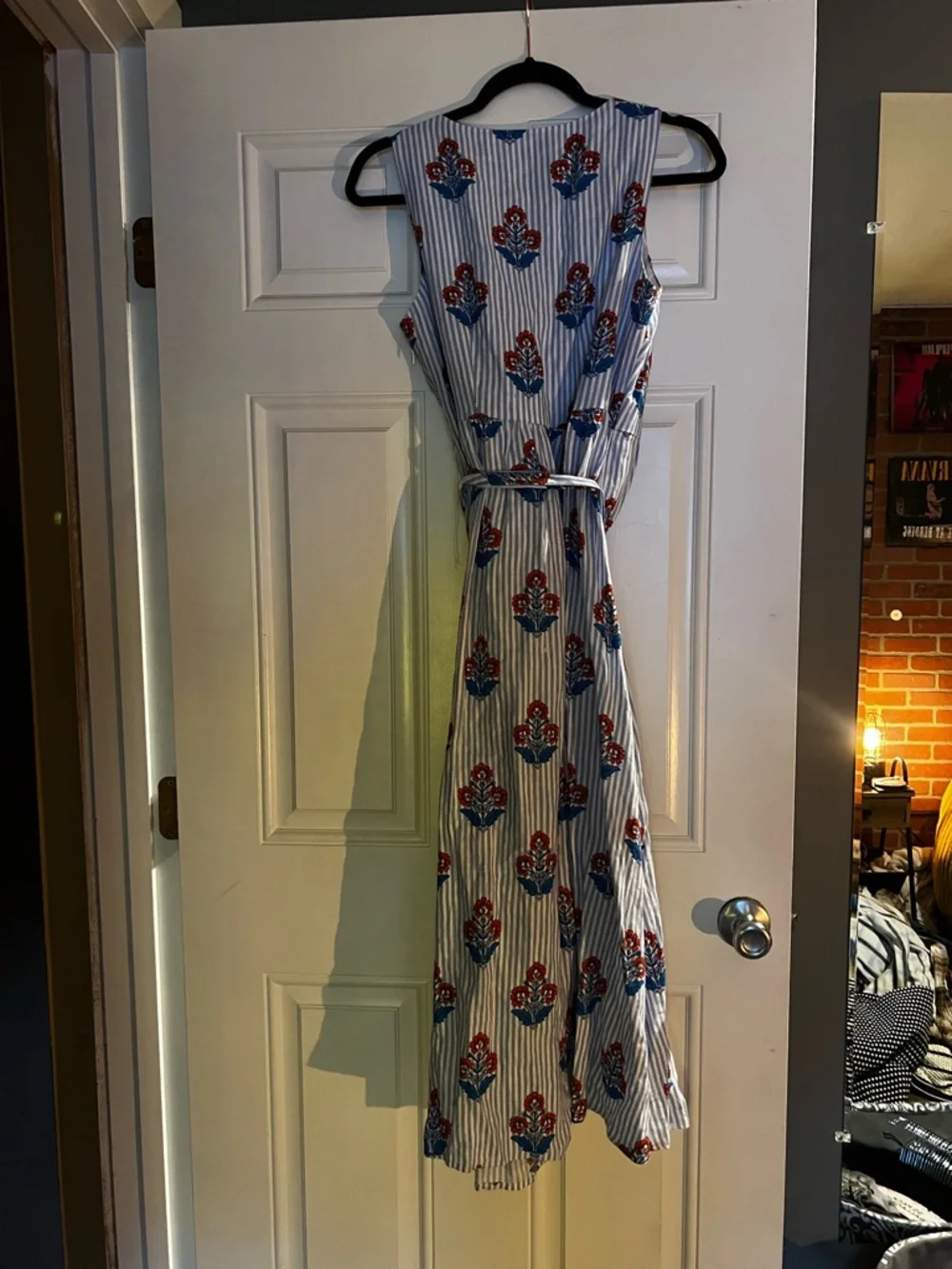 Boden Blue & White Striped Floral Tie-Waist Maxi Dress - Picture 2 of 4